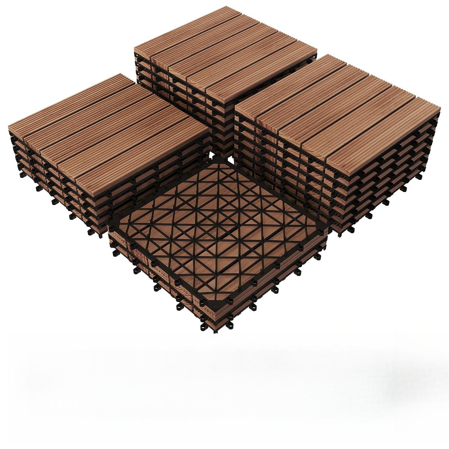 27‑Pack Brown Acacia Wood Interlocking Deck Tiles
