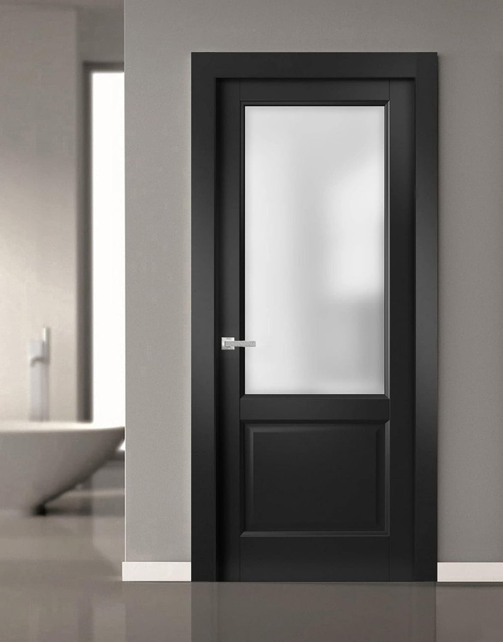 36x80 Black Rain Glass French Door
