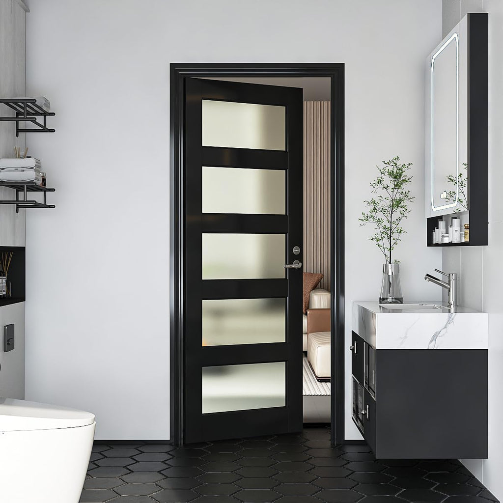 28x80 Black Frosted Glass Interior Door Slab