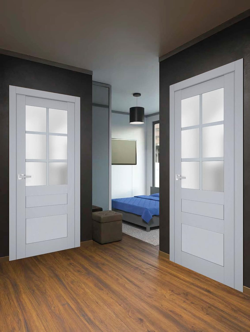 42x80 Grey Frosted French Door
