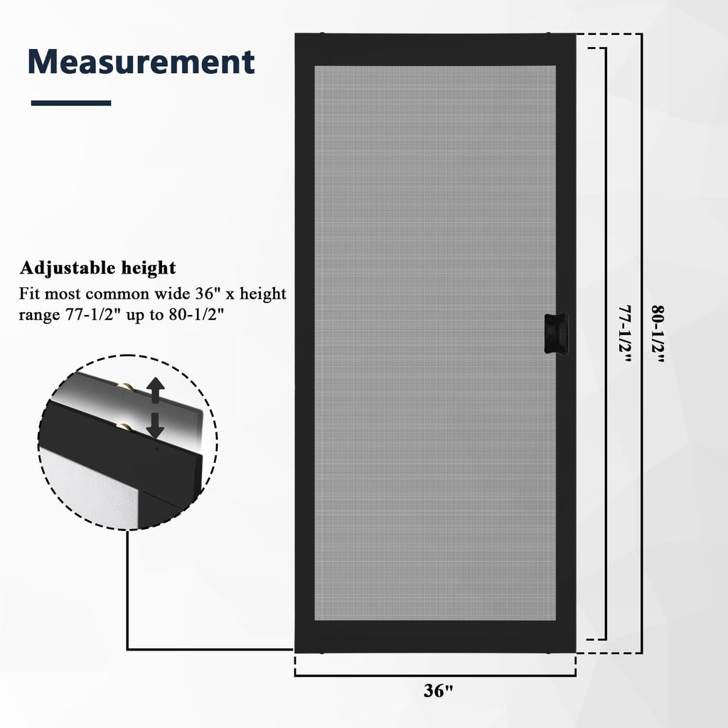 36x80 Black Steel Sliding Screen Door Kit