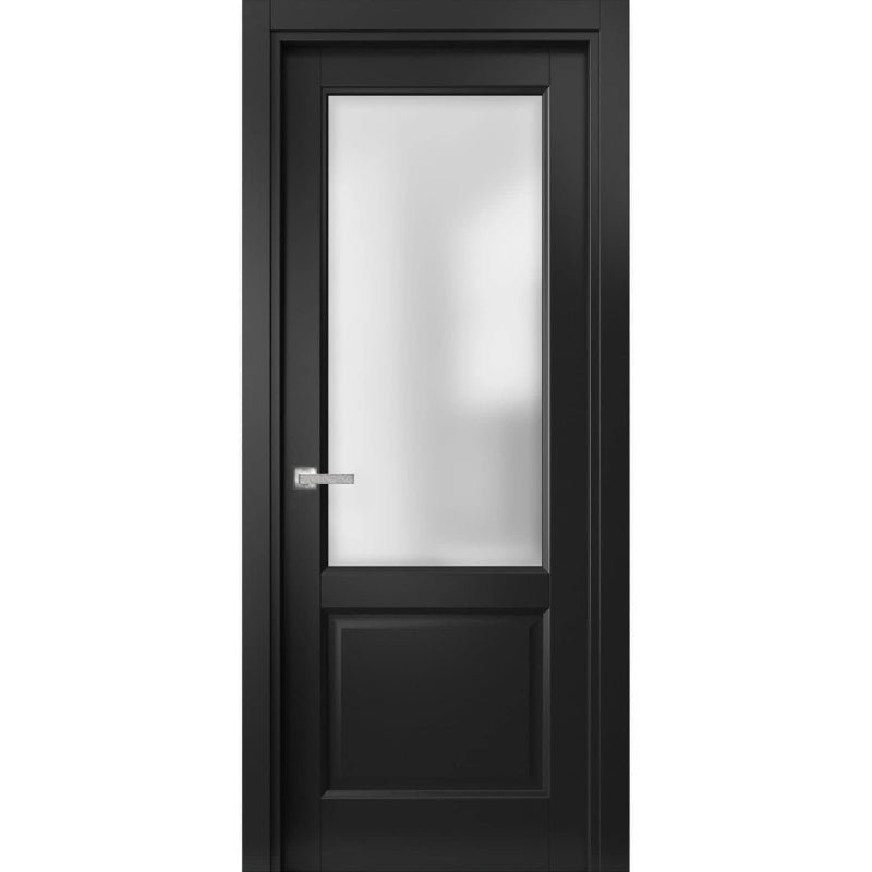 36x80 Black Rain Glass French Door
