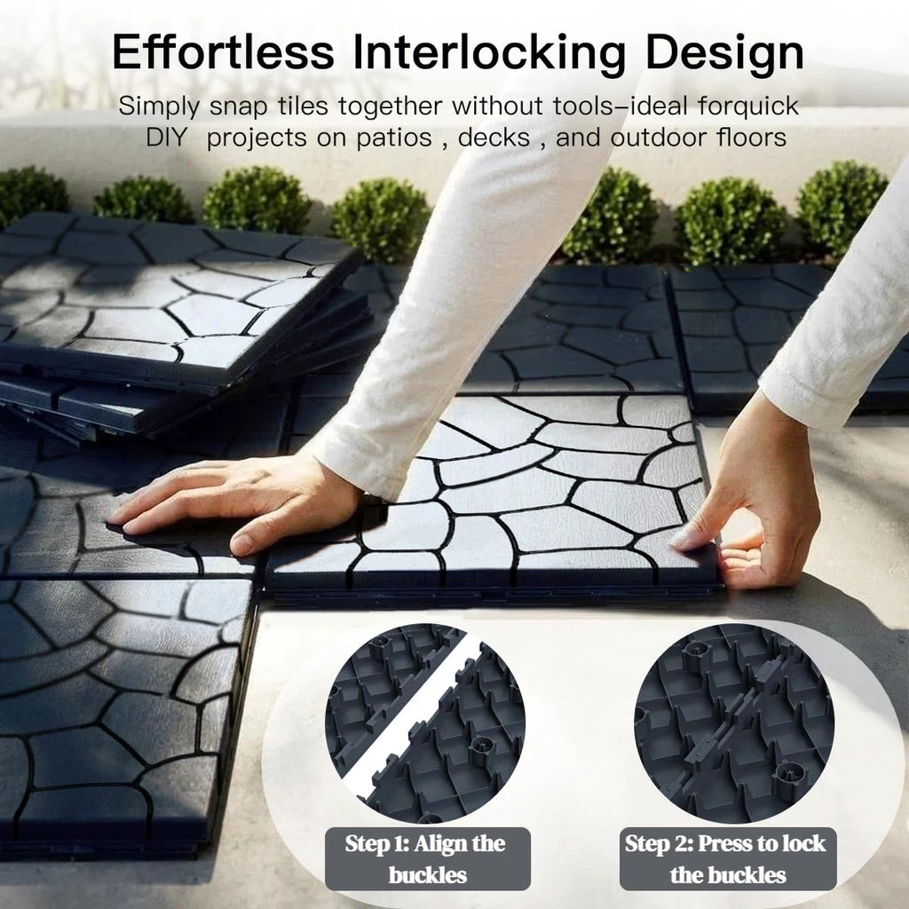 44‑Pack Dark Grey Pebble Interlocking Deck Tiles