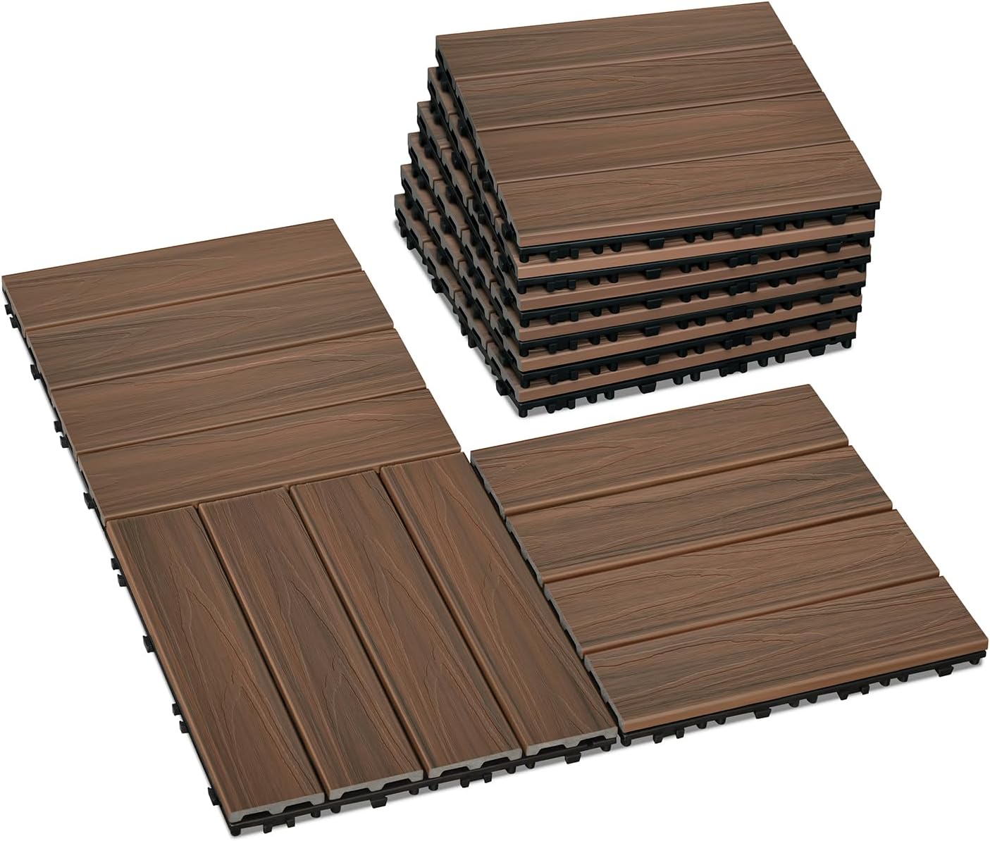 9‑Pack Teak Plastic‑Wood Interlocking Deck Tiles