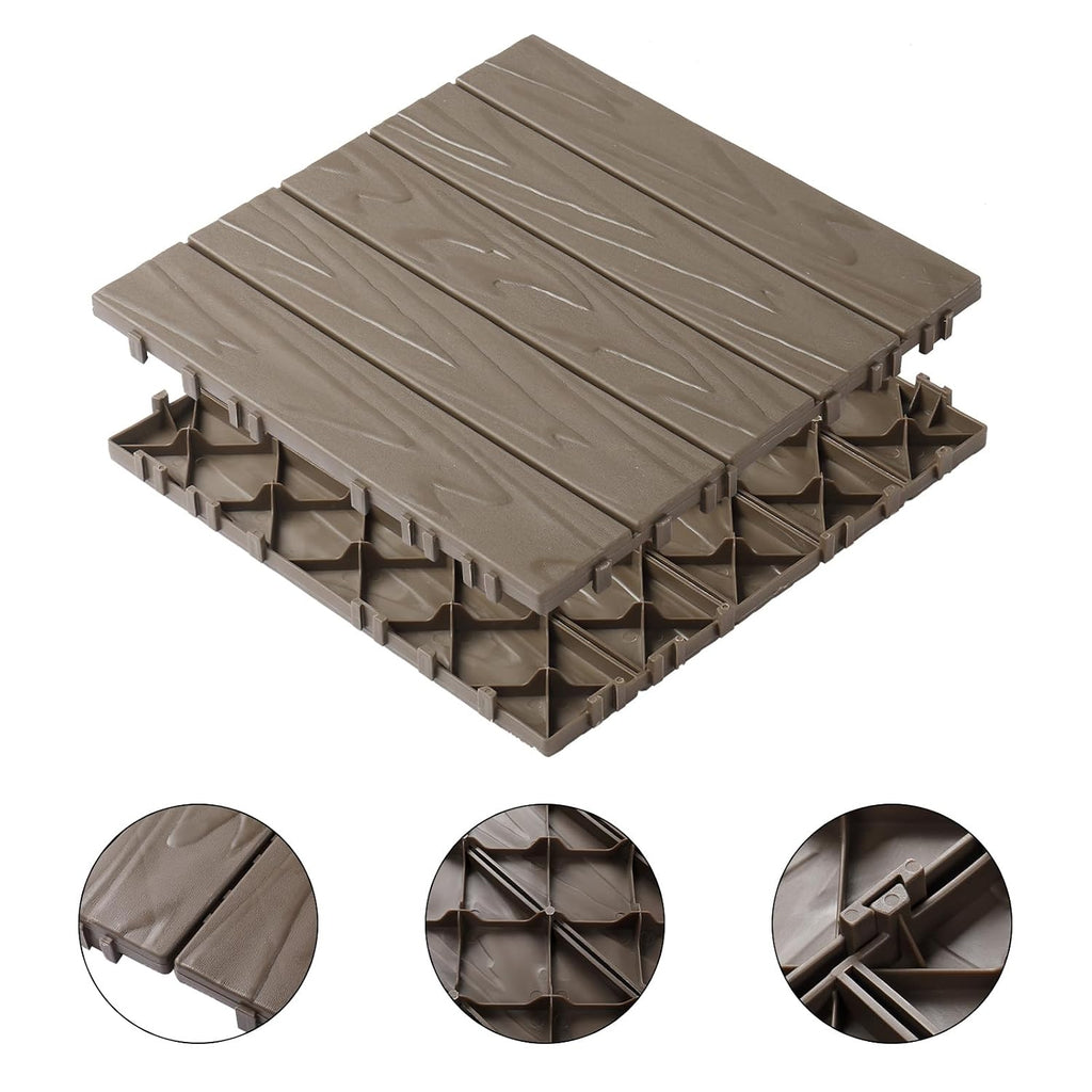 27‑Pack Light Coffee Wood‑Grain Interlocking Deck Tiles