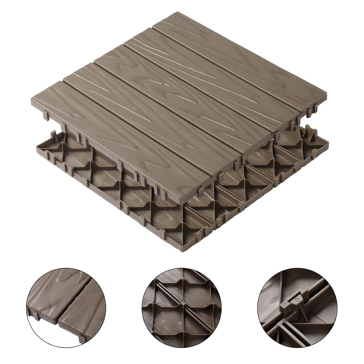 27‑Pack Light Coffee Wood‑Grain Interlocking Deck Tiles