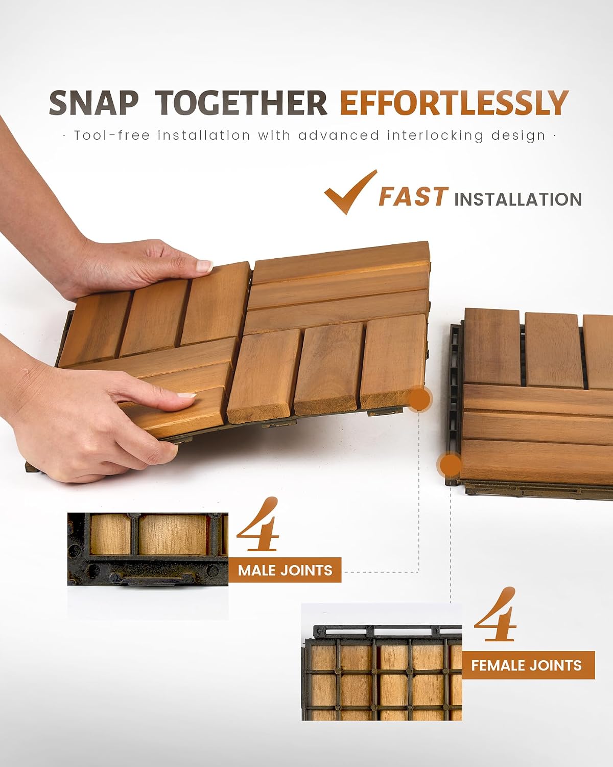 9‑Pack Acacia Wood Interlocking Deck Tiles