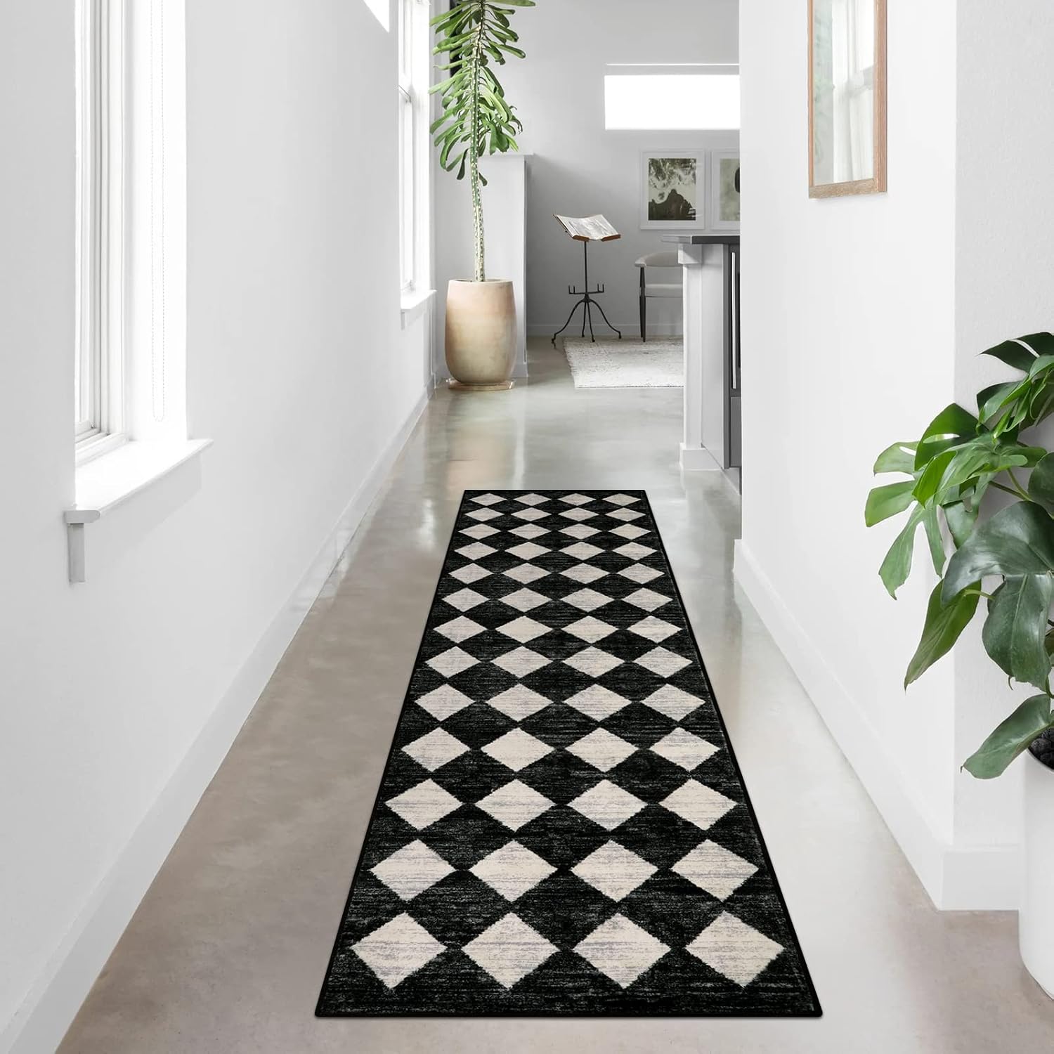 Black White Checkered 2x8 Kitchen Runner Rug