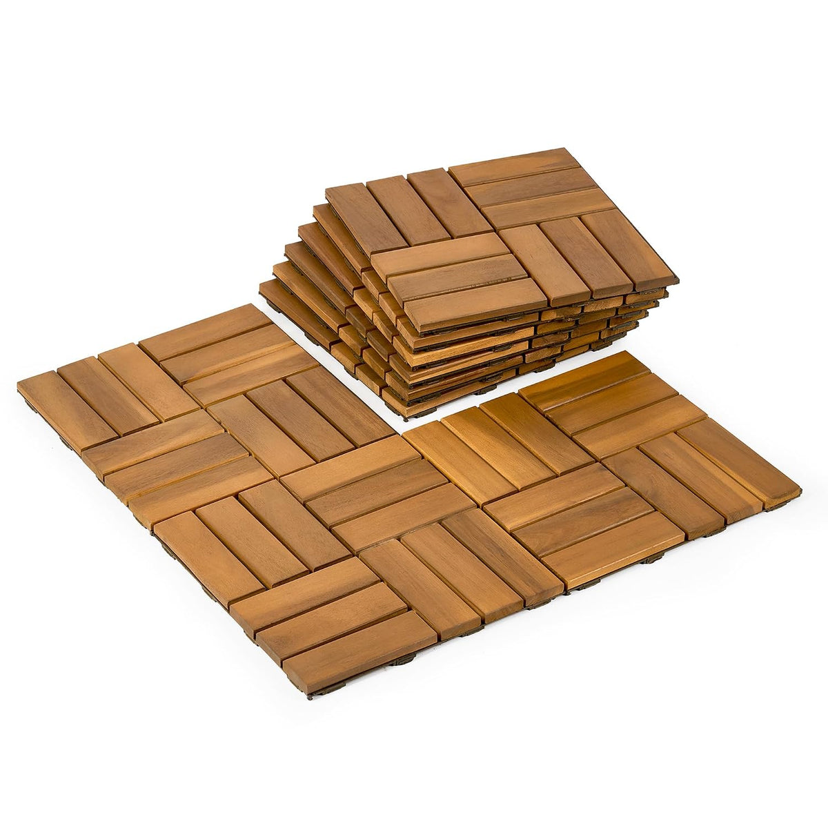 9‑Pack Acacia Wood Interlocking Deck Tiles