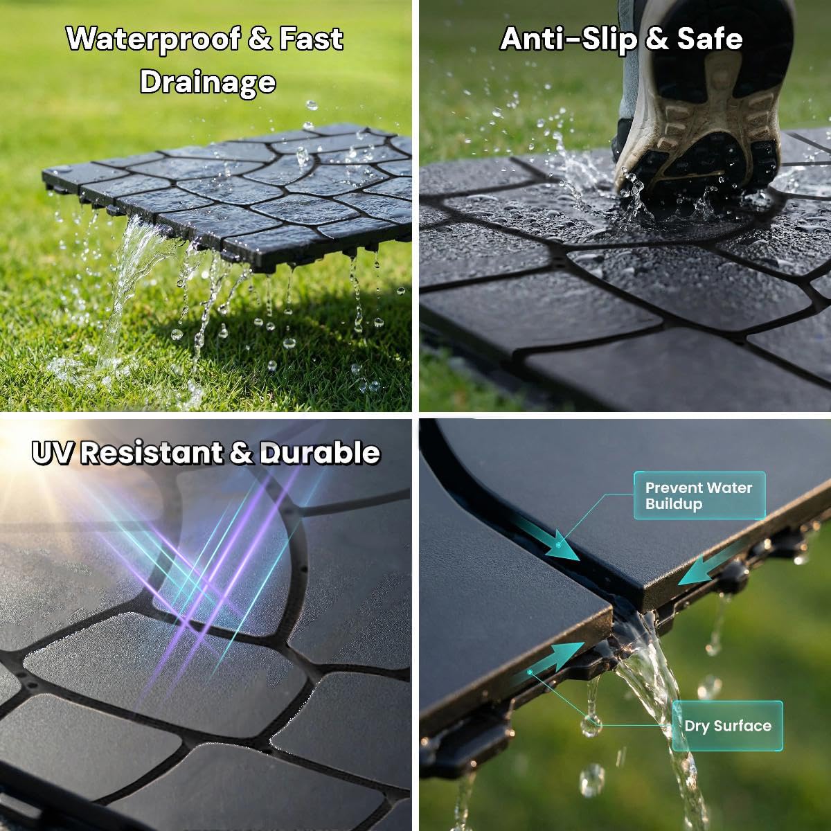 44‑Pack Dark Grey Pebble Interlocking Deck Tiles