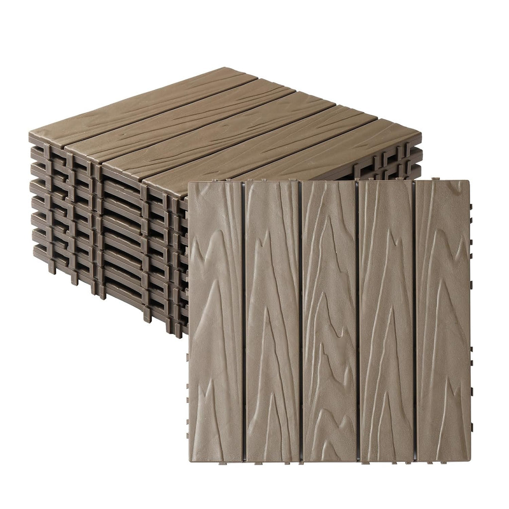 27‑Pack Light Coffee Wood‑Grain Interlocking Deck Tiles
