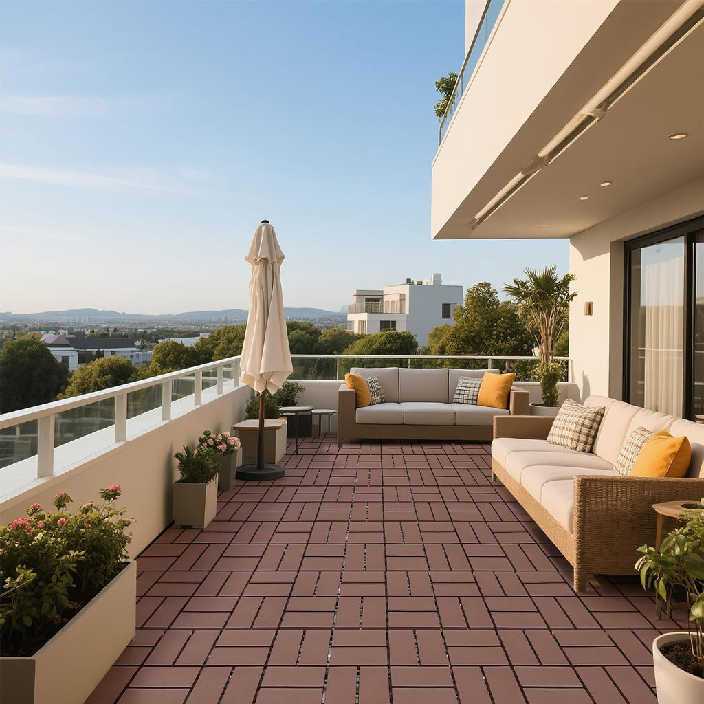 44‑Pack Red Brown Grid Interlocking Deck Tiles