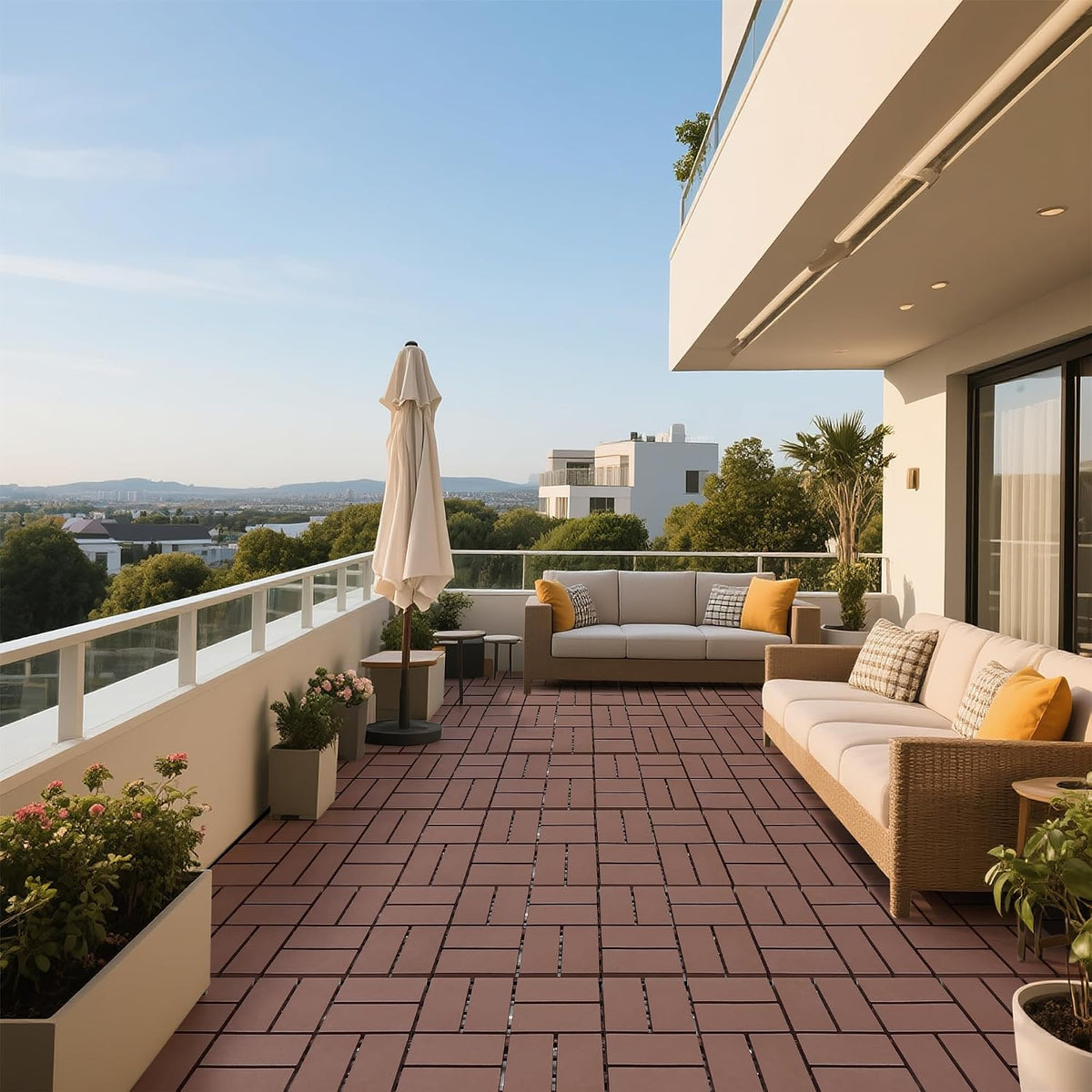 44‑Pack Red Brown Grid Interlocking Deck Tiles