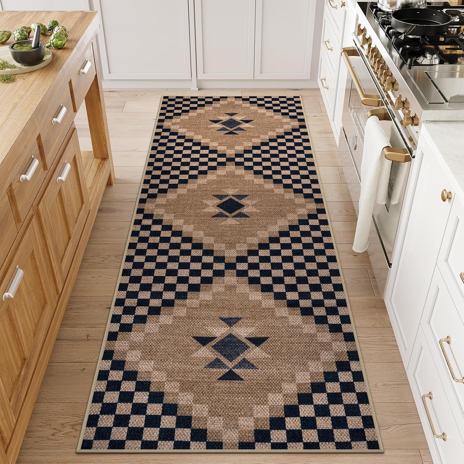 2x6 Black Checkered Jute Runner Rug