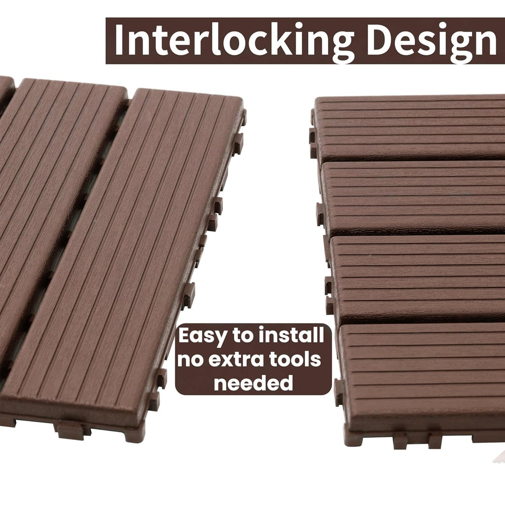 44‑Pack Red Brown Grid Interlocking Deck Tiles