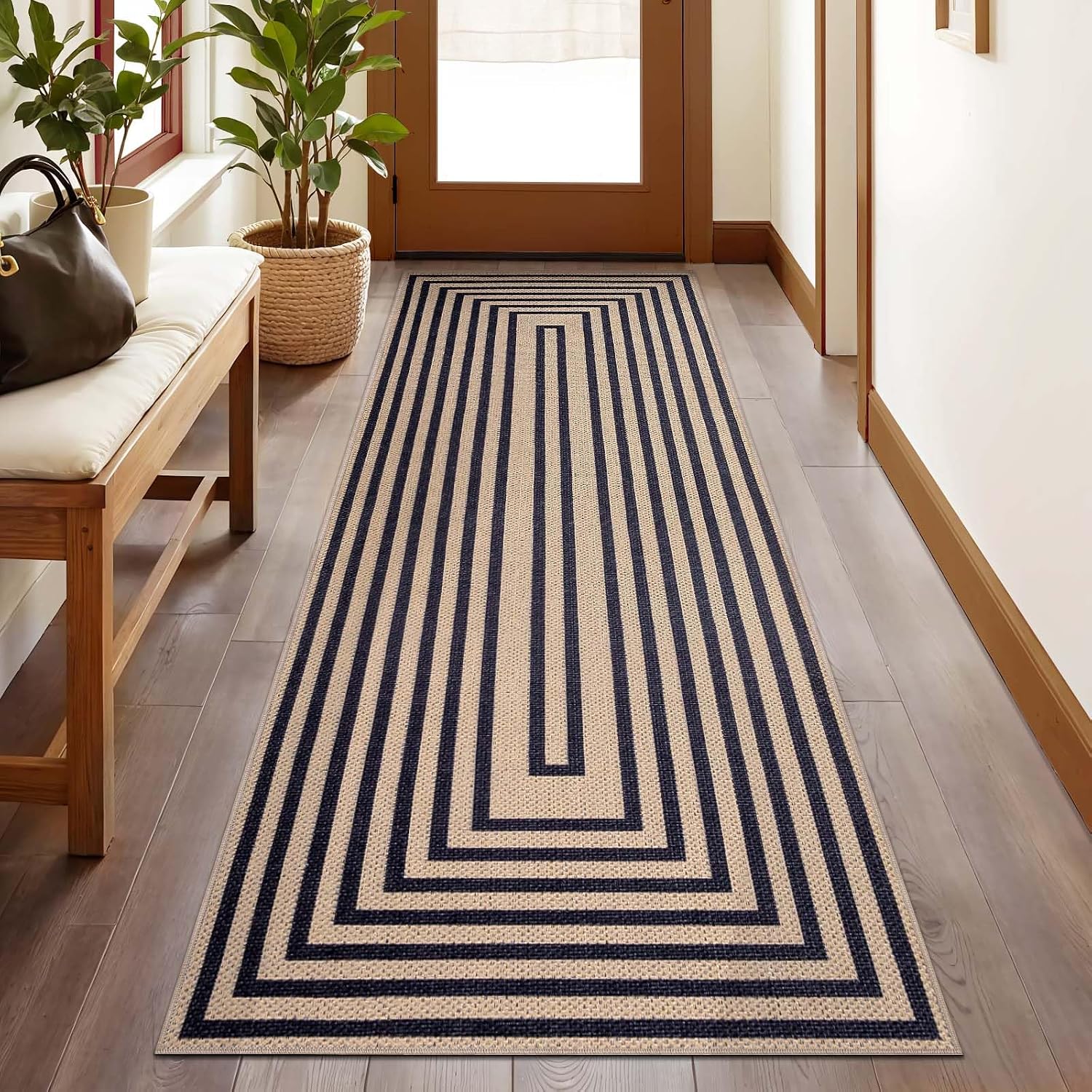 2x6 Black Geometric Jute Runner Rug