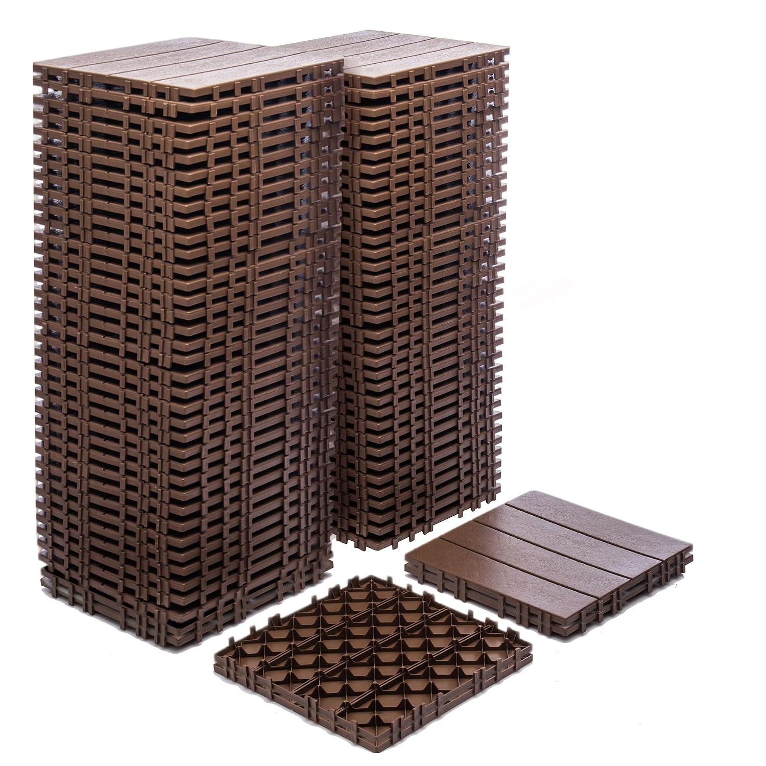 68‑Pack Brown Plastic Interlocking Deck Tiles