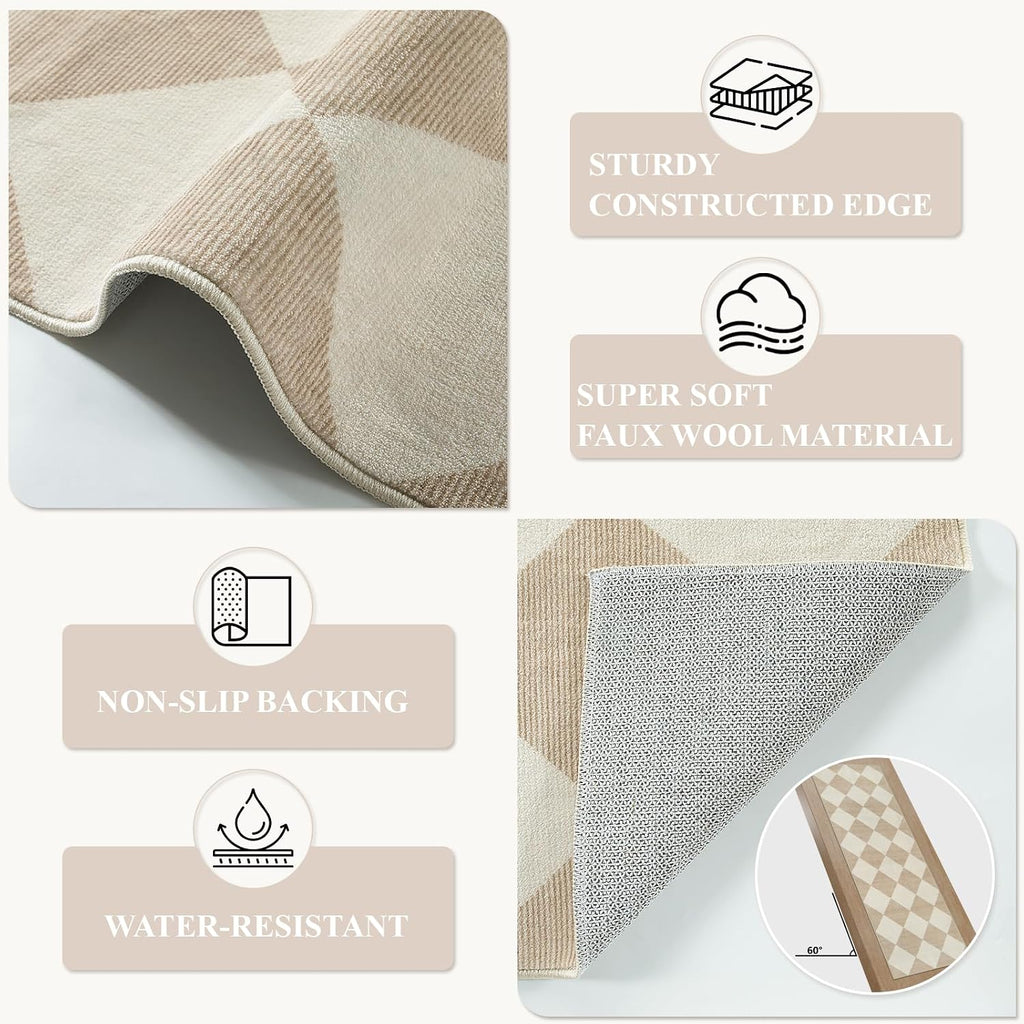 2.5x8 Beige Gingham Runner Rug