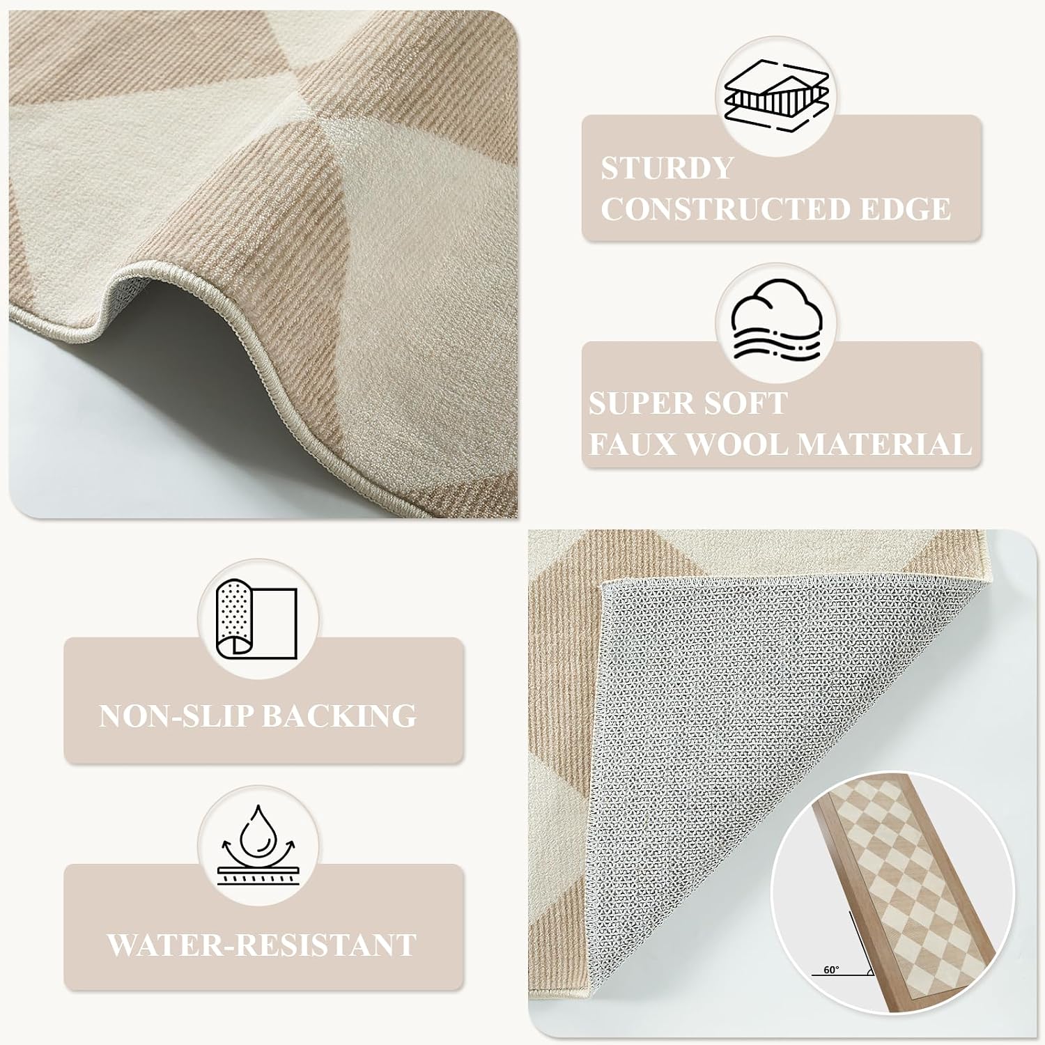 2.5x8 Beige Gingham Runner Rug