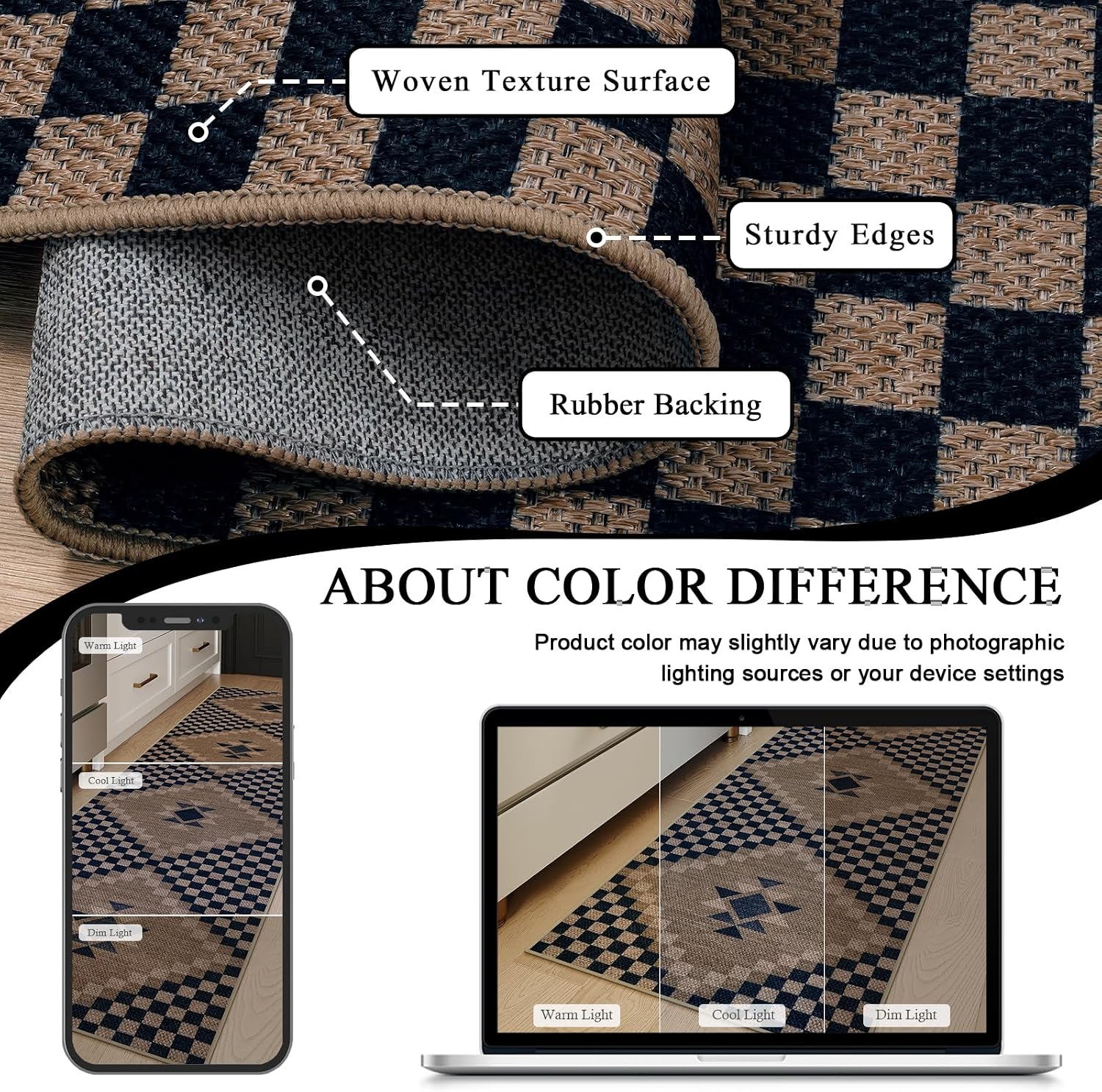 2x6 Black Checkered Jute Runner Rug