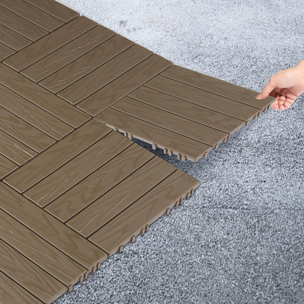 27‑Pack Light Coffee Wood‑Grain Interlocking Deck Tiles