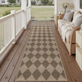 2.6x8 Brown Checkered Jute Runner Rug