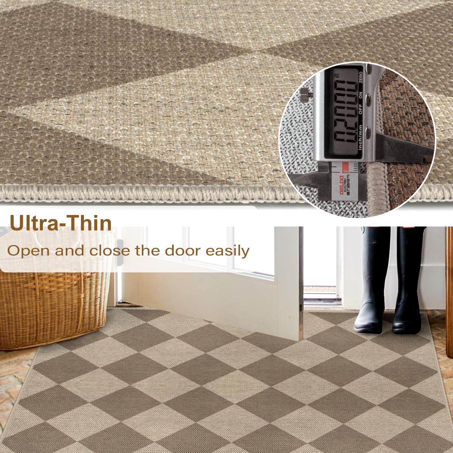 2.6x8 Brown Checkered Jute Runner Rug