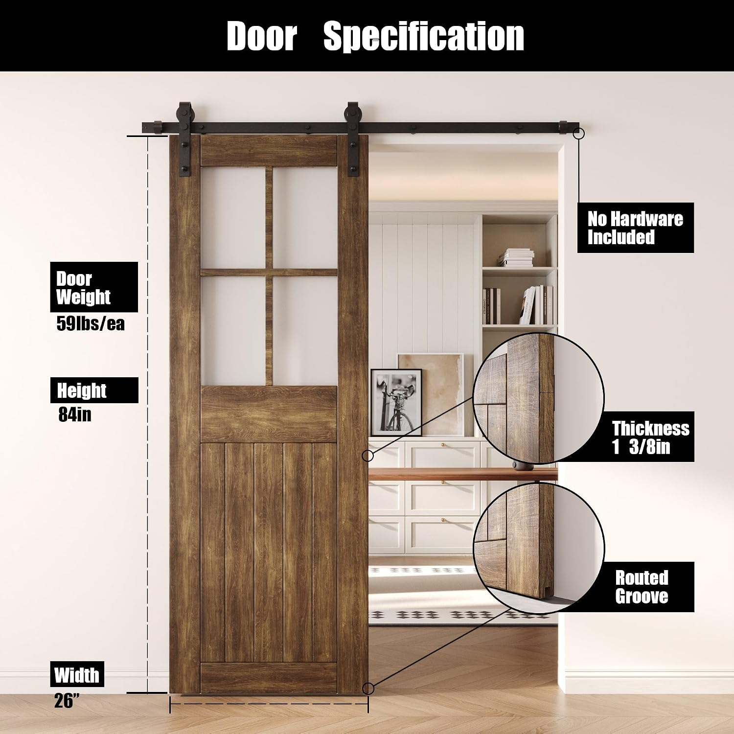 26x84 Half Frosted Glass Barn Door