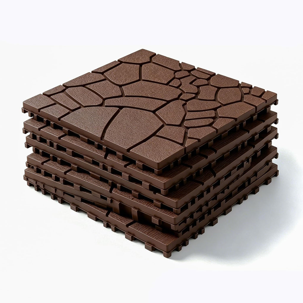 44‑Pack Dark Brown Stone Interlocking Deck Tiles