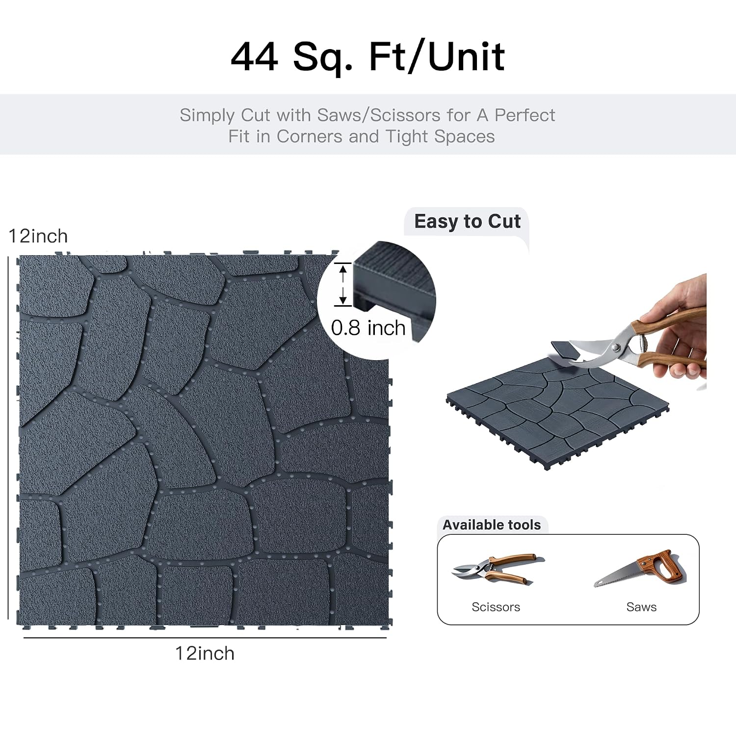 44‑Pack Dark Grey Pebble Interlocking Deck Tiles