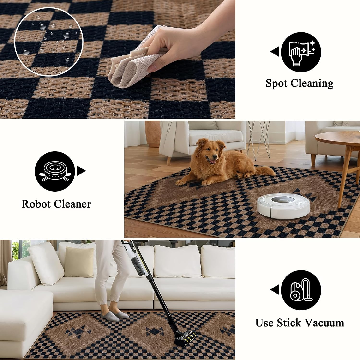2x6 Black Checkered Jute Runner Rug