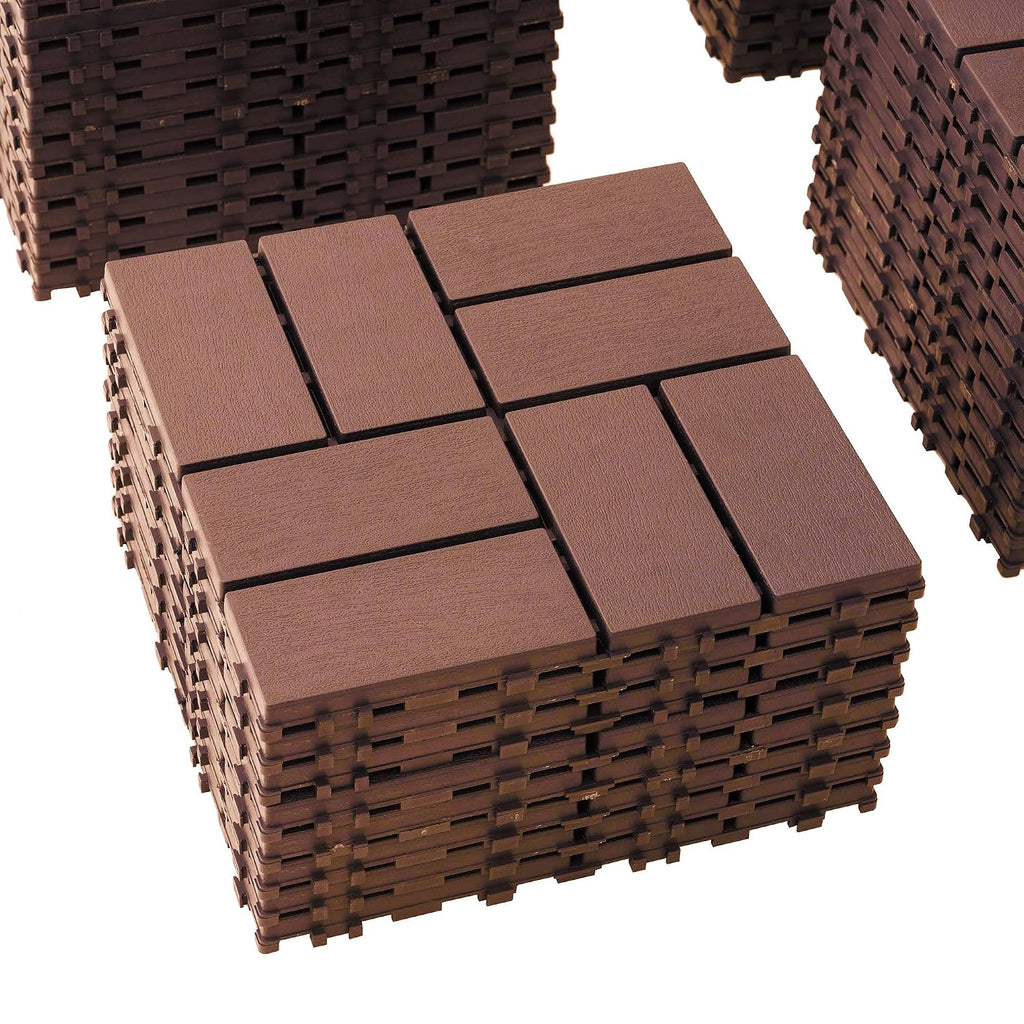44‑Pack Red Brown Grid Interlocking Deck Tiles