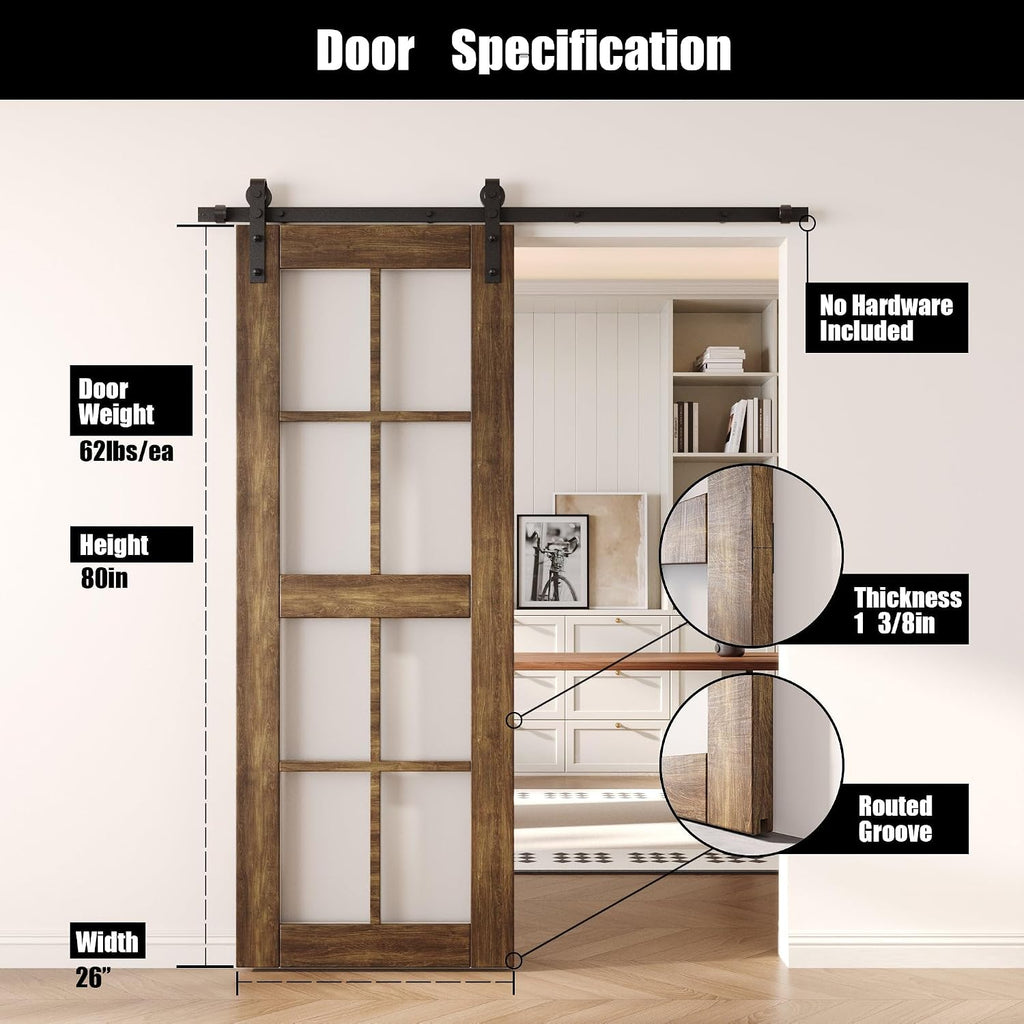 Dark Walnut 26x80 Frosted Glass Barn Door