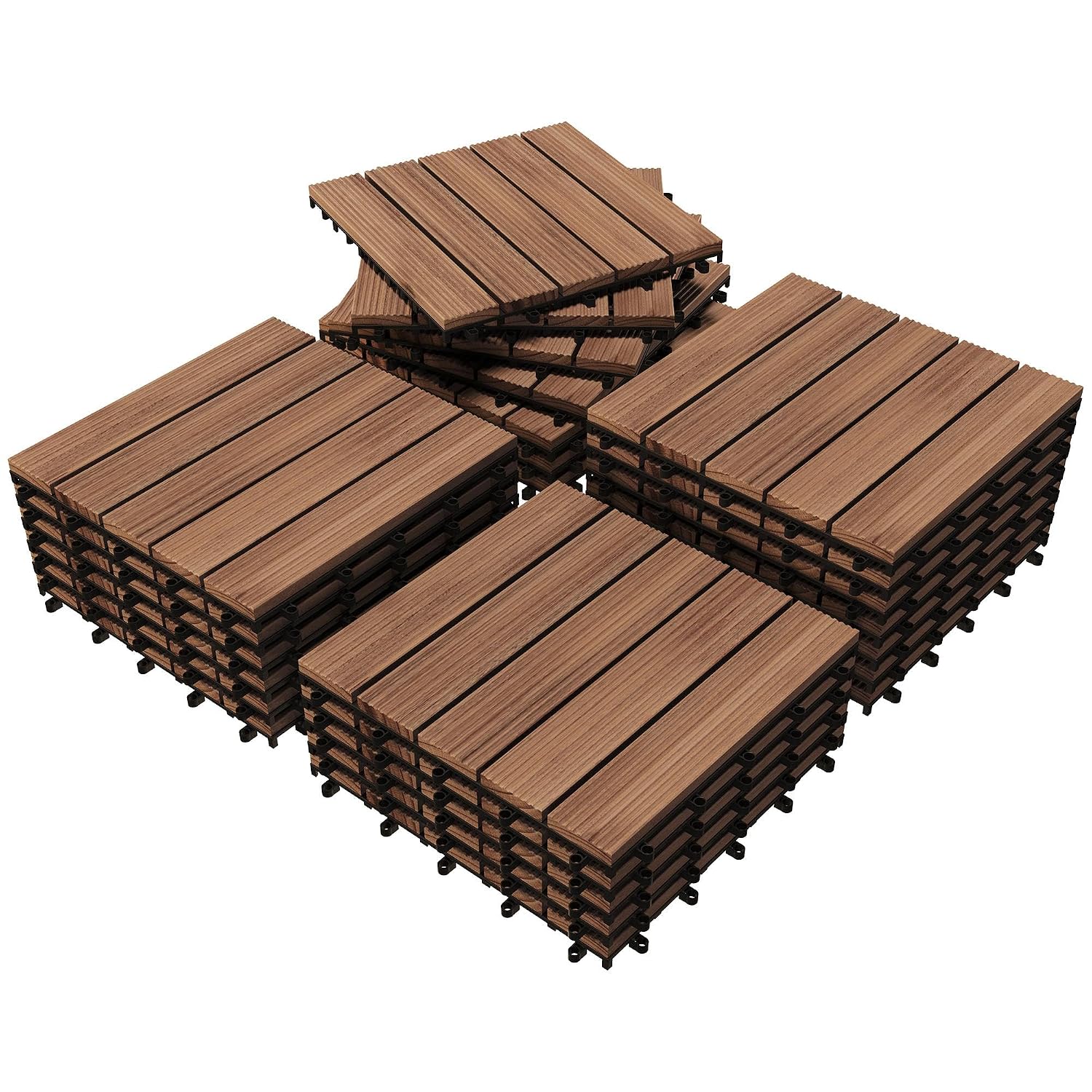 27‑Pack Brown Acacia Wood Interlocking Deck Tiles