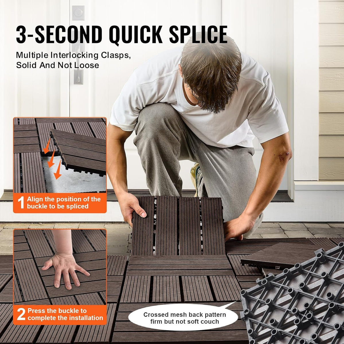 10‑Pack Dark Brown Interlocking Deck Tiles