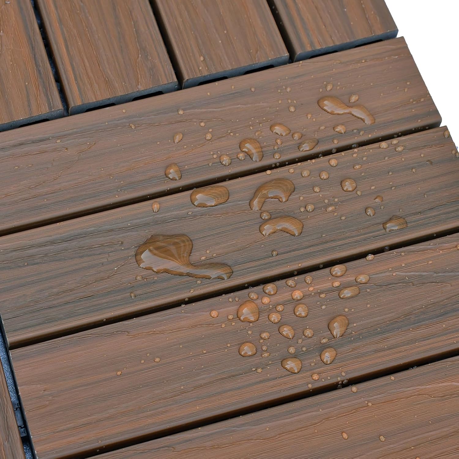 9‑Pack Teak Plastic‑Wood Interlocking Deck Tiles