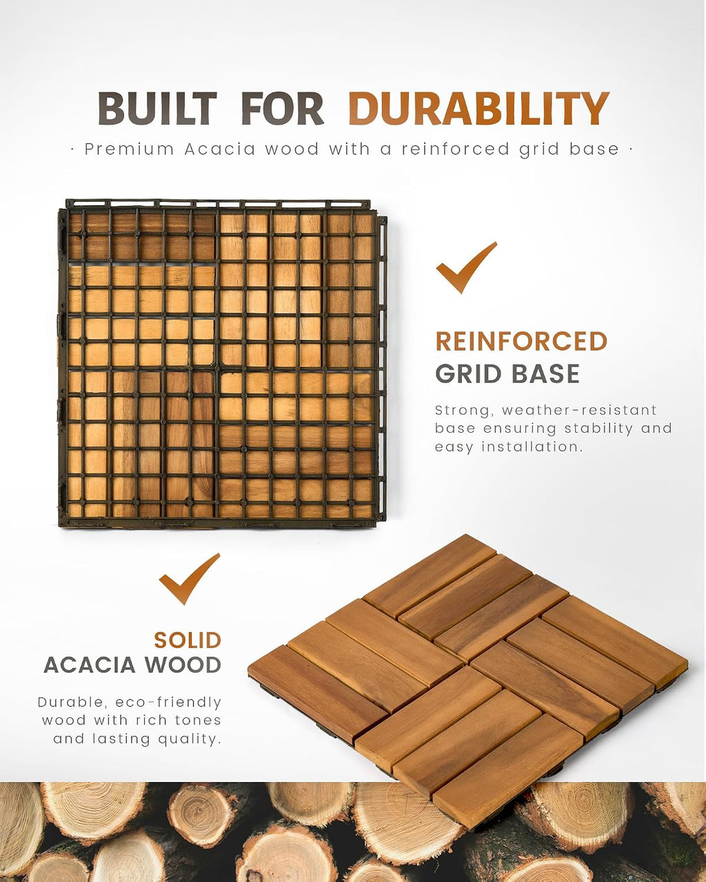 9‑Pack Acacia Wood Interlocking Deck Tiles