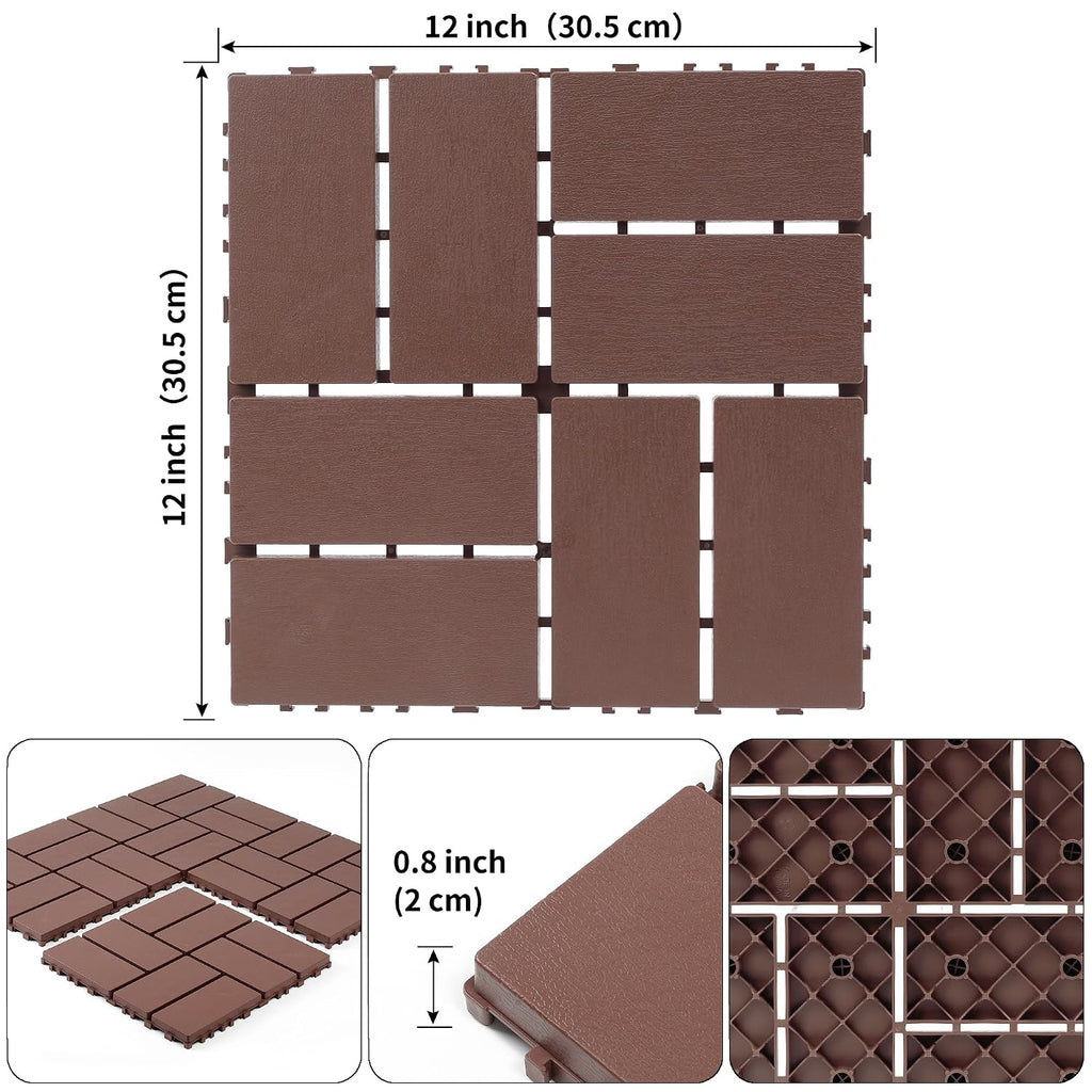 44‑Pack Red Brown Grid Interlocking Deck Tiles
