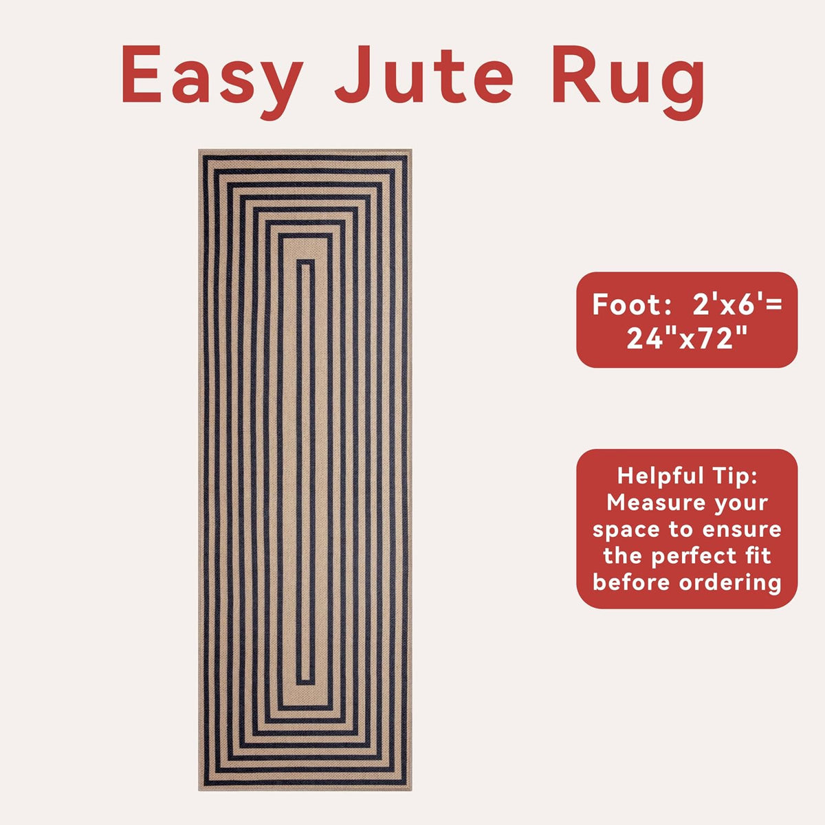 2x6 Black Geometric Jute Runner Rug
