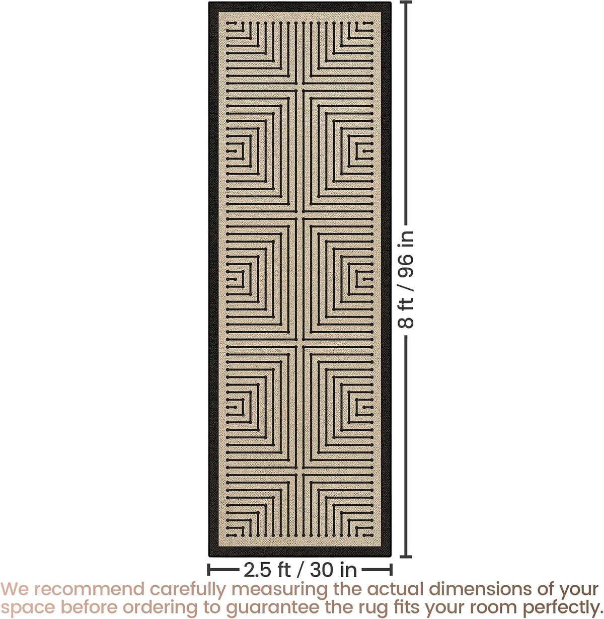 2.5x8 Black Geometric Woven Jute Runner Rug