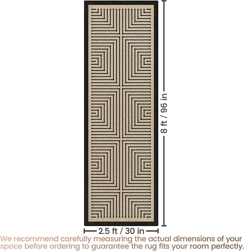 2.5x8 Black Geometric Woven Jute Runner Rug