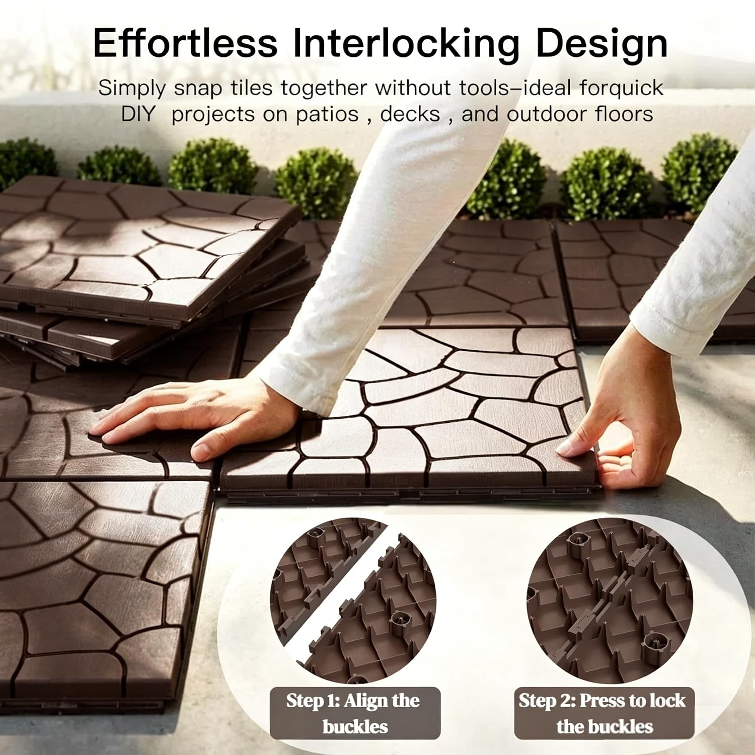 44‑Pack Dark Brown Stone Interlocking Deck Tiles