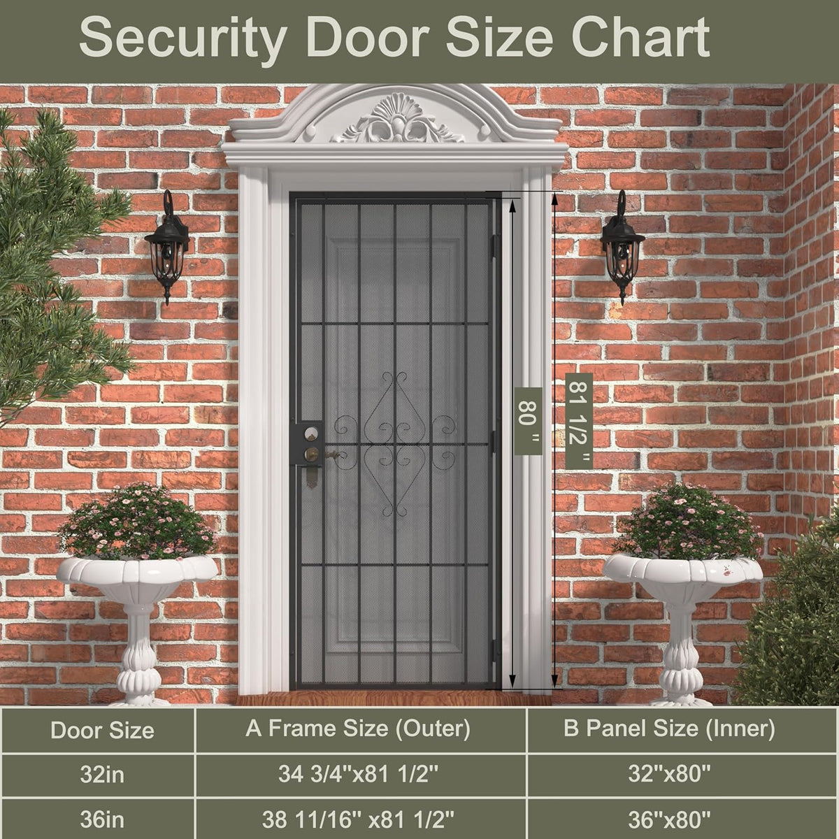 32x80 Black Steel Security Screen Door