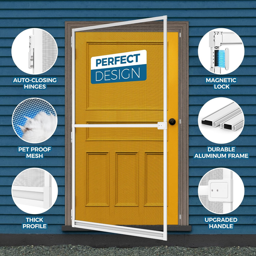 White Aluminium Hinged Screen Door Kit