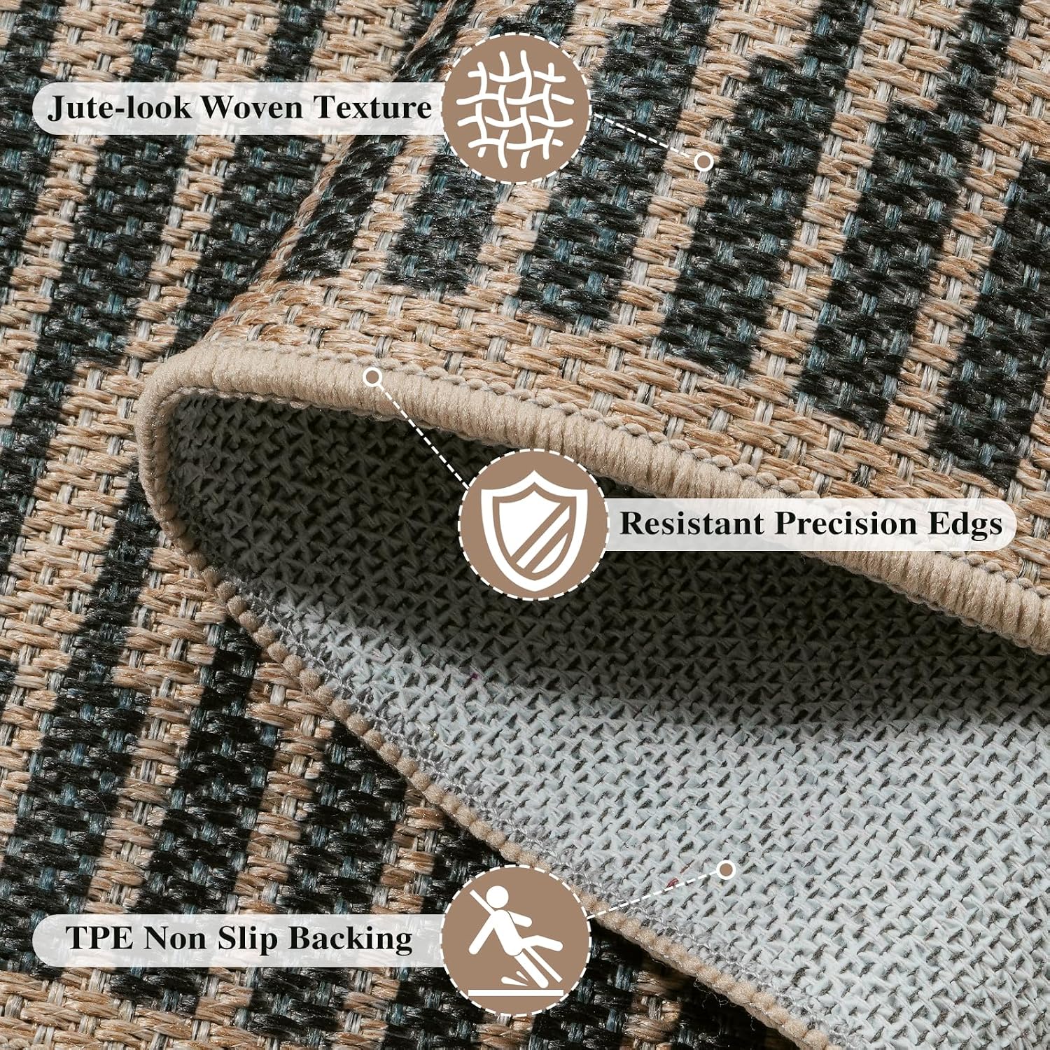 2x6 Black Striped Jute Runner Rug