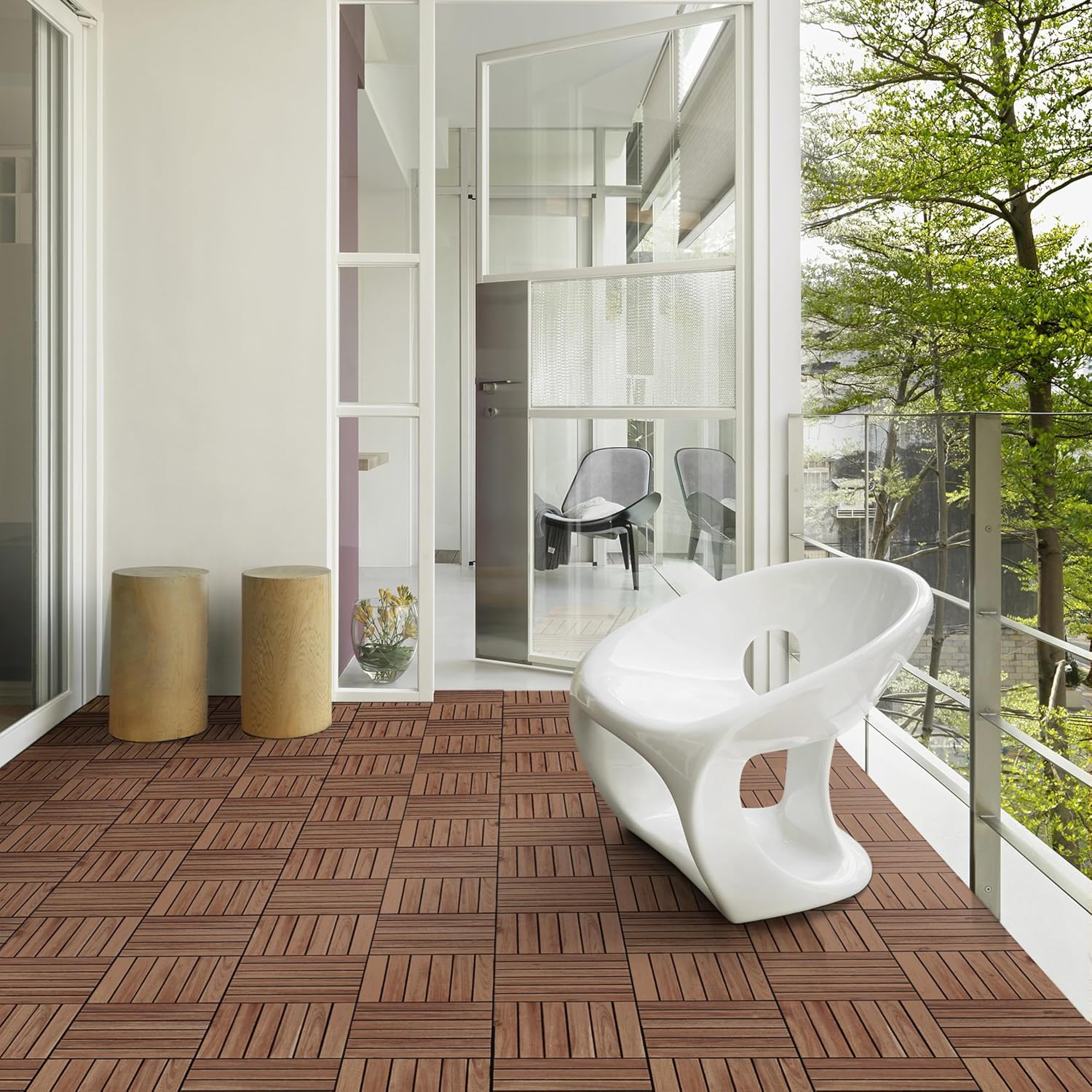 27‑Pack Brown Acacia Wood Interlocking Deck Tiles
