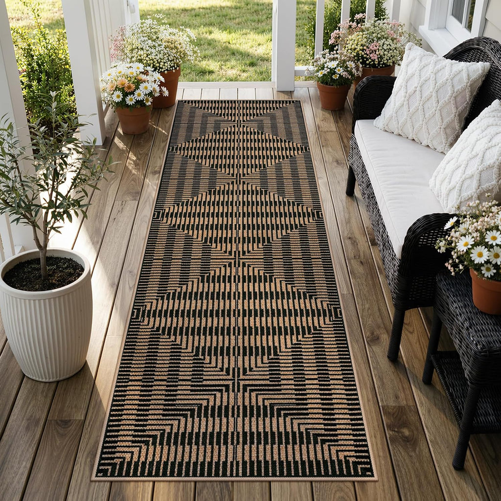2x6 Black Striped Jute Runner Rug