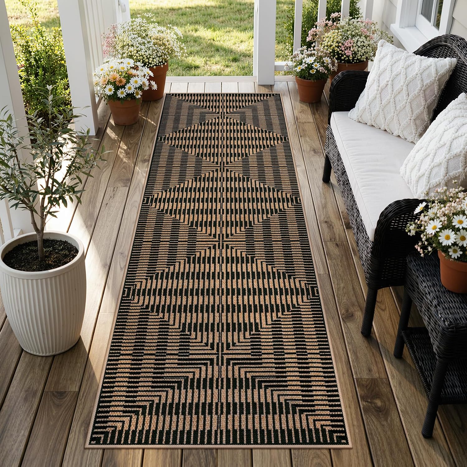 2x6 Black Striped Jute Runner Rug
