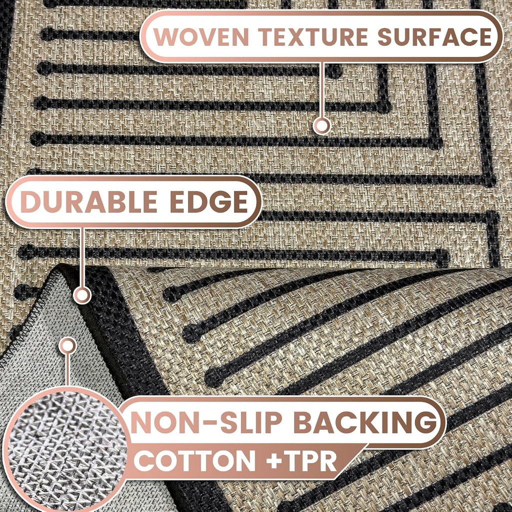 2.5x8 Black Geometric Woven Jute Runner Rug