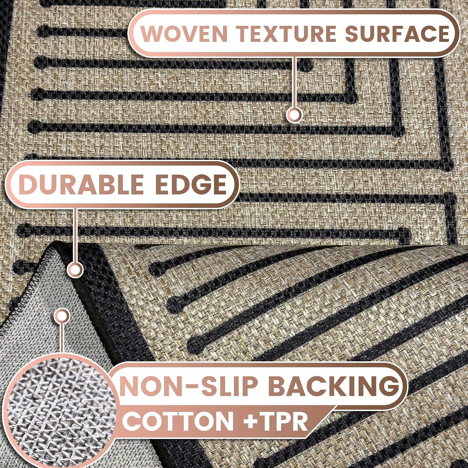 2.5x8 Black Geometric Woven Jute Runner Rug